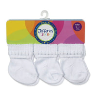 Jefferies Rock-A-Bye Turn Cuff Socks 6 Pair Pack-White, White/Blue Mix & White/Pink Mix
