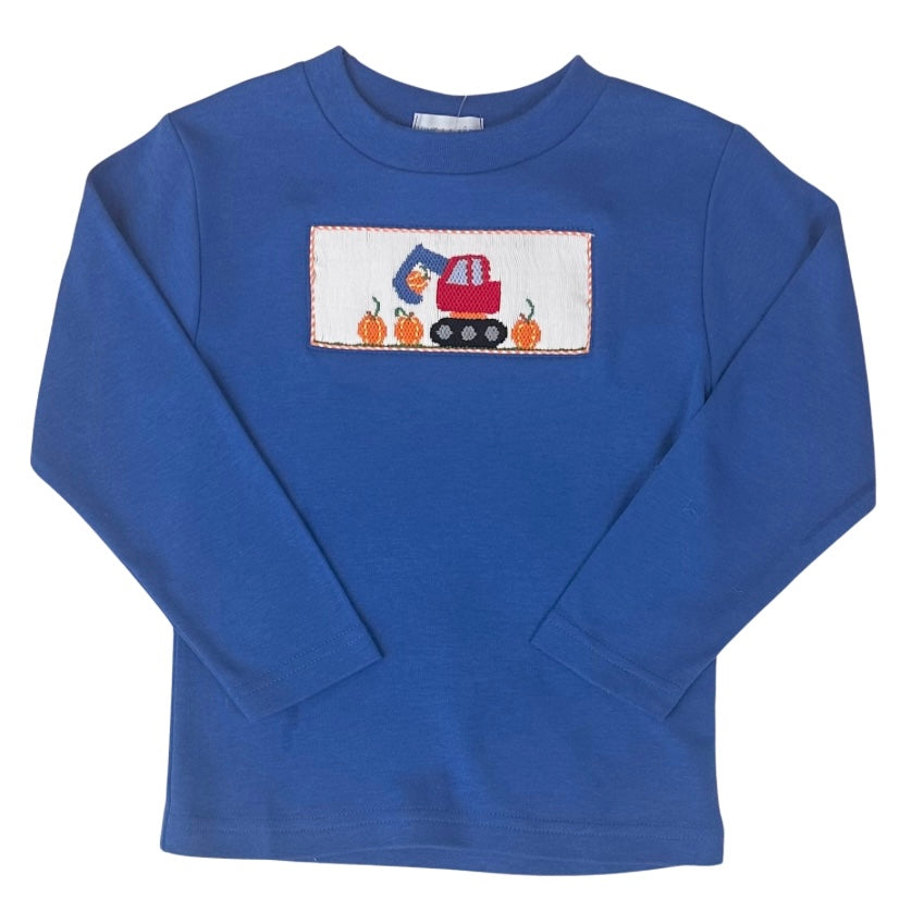 Vive La Fete Boys Royal Blue Long Sleeve Smocked Pumpkin Digger Shirt