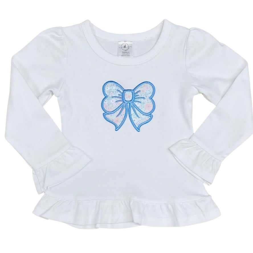 Mills Proper Girls White Long Sleeve Bow Applique Shirt