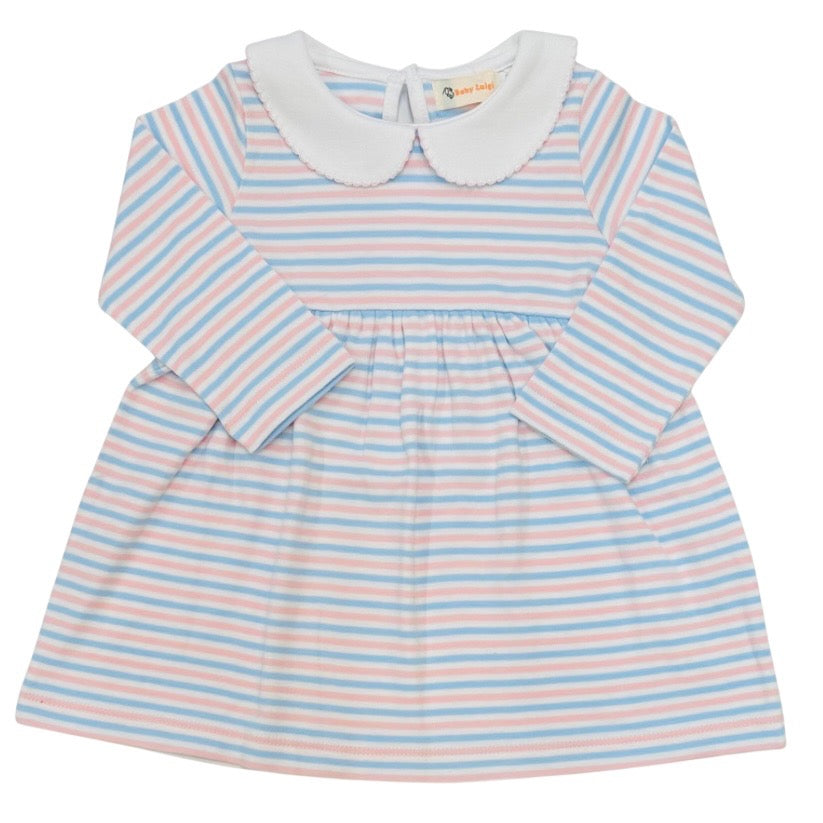 Luigi Girls Pink and Blue Striped Dress