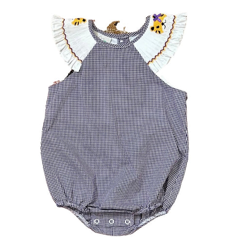 Magnolia Steel Girls Purple Gingham Bubble with Tiger Smocking