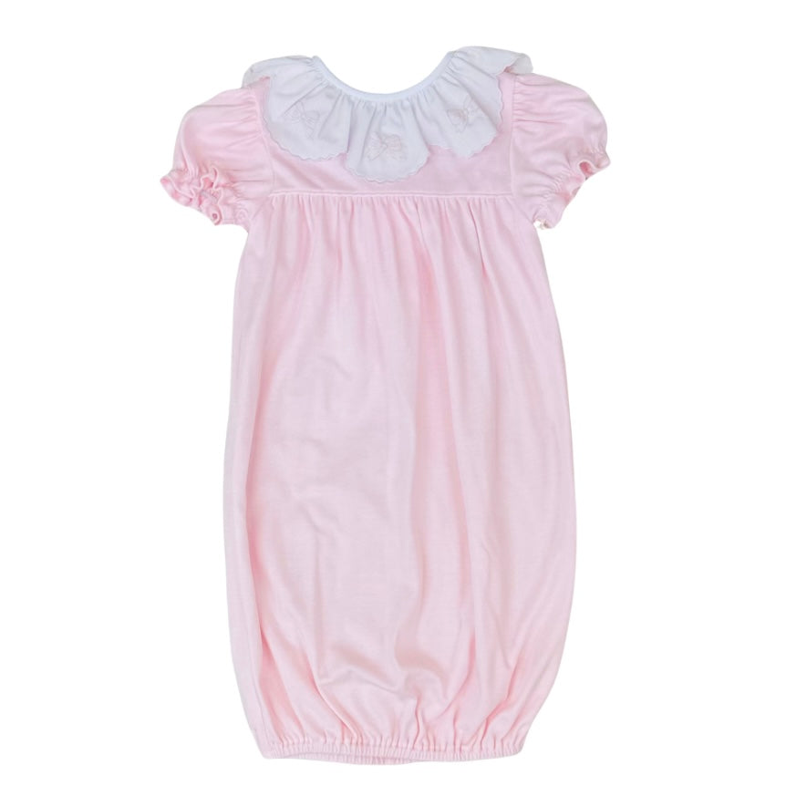 Auraluz Girls Pink Saque Gown with Bow Shadow Stitching Collar