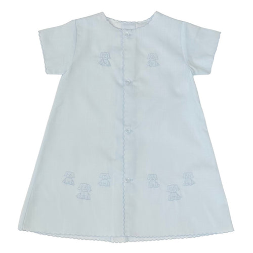 Auraluz Boys Blue Day Gown with Puppy Shadow Stitch Embroidery