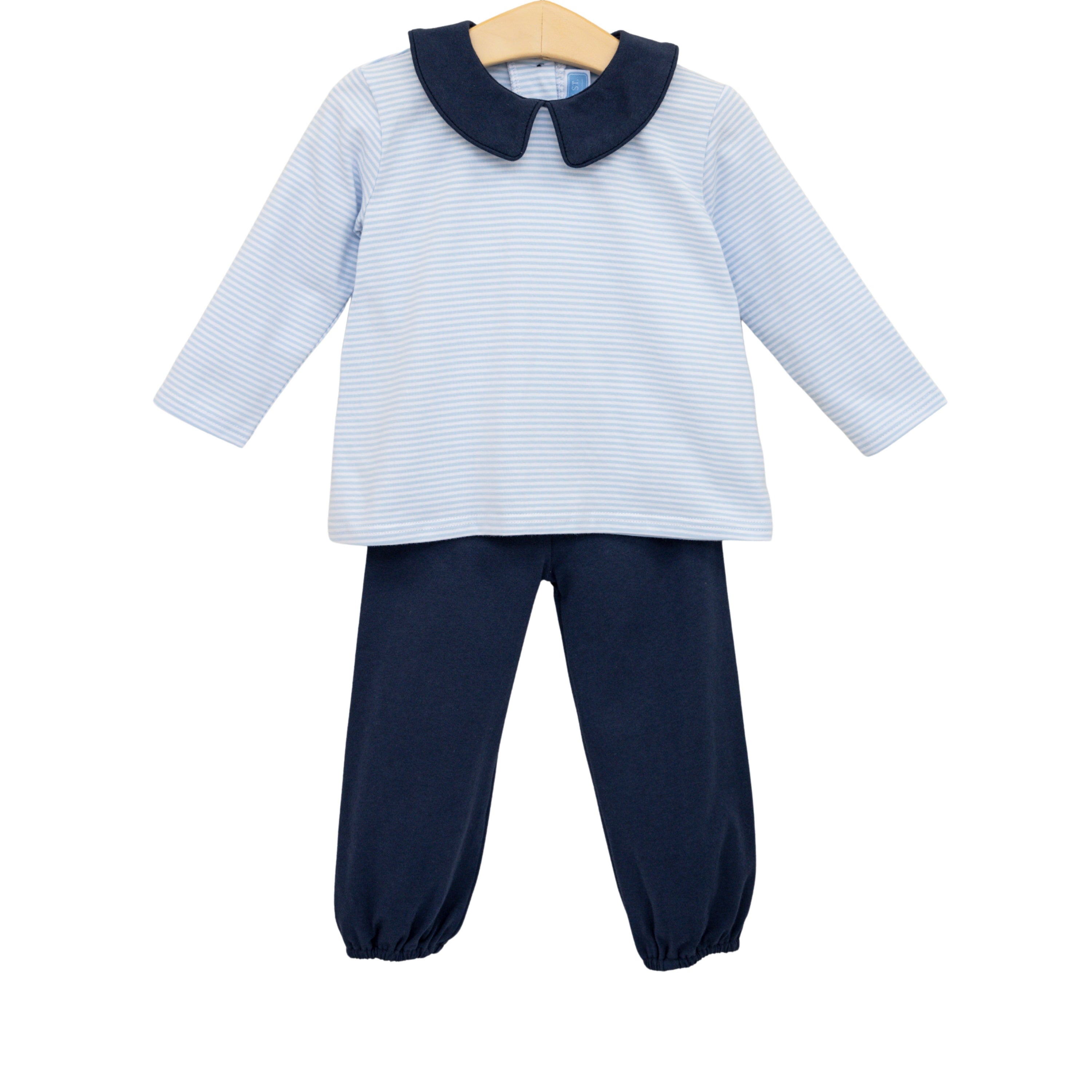 Trotter Street Archie Bloomer Pant Set-Light Blue Stripe/Navy