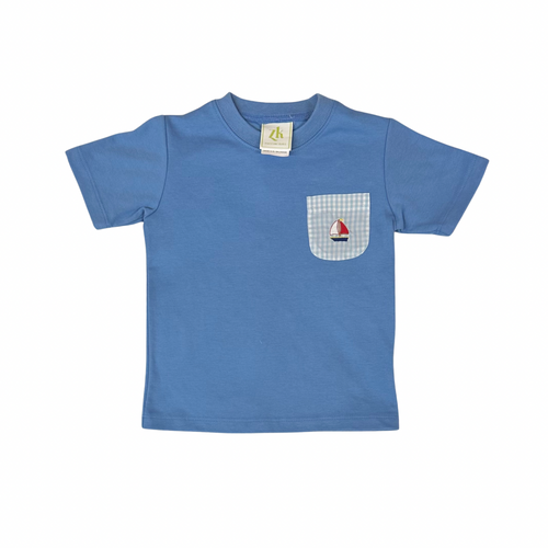 Zuccini Kids Boys Nautical Harry Shirt with Blue Gingham Pocket and Sailboat Embroidery