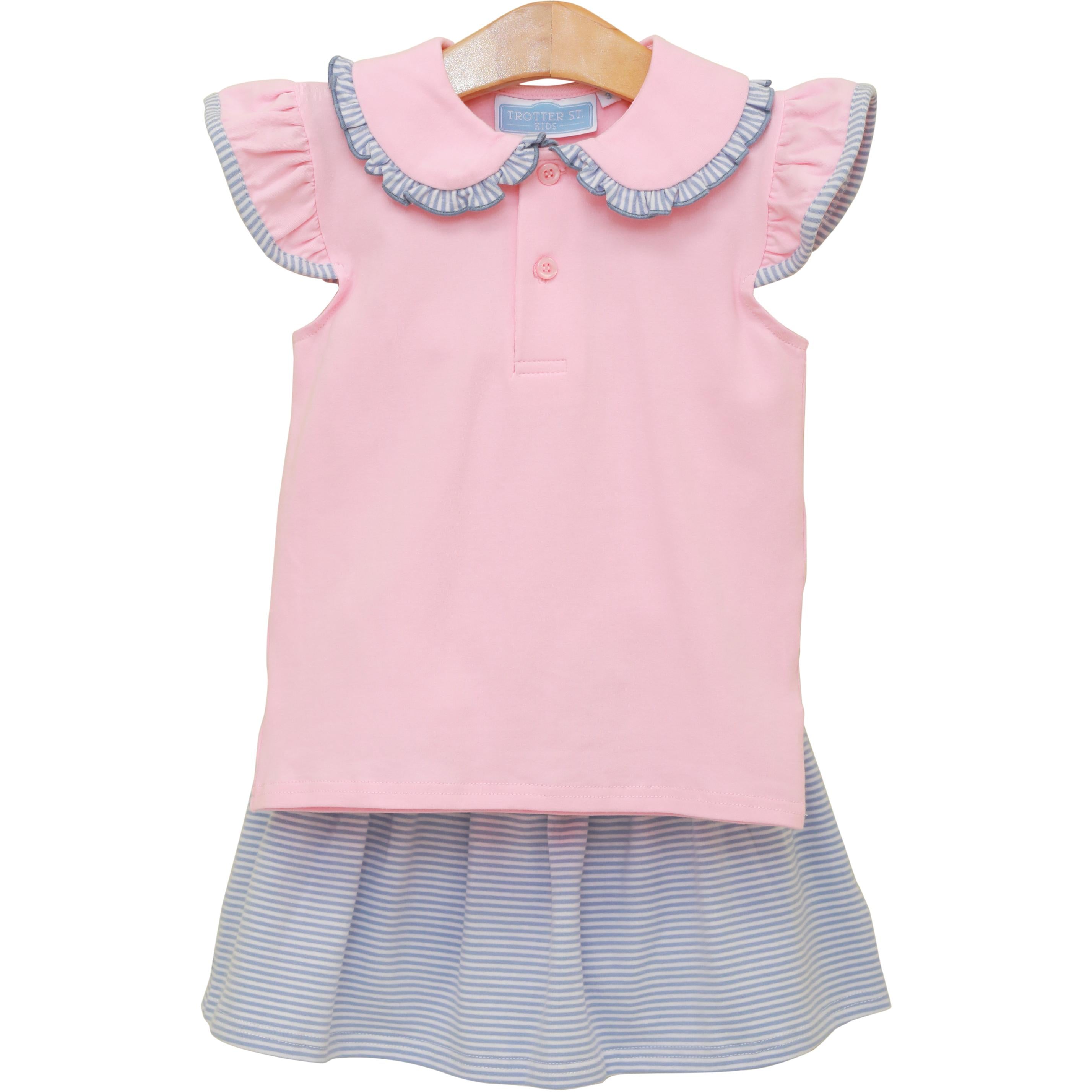 Trotter Street Girls Camilla Skort Set-Light Pink/Dusty Blue Stripe