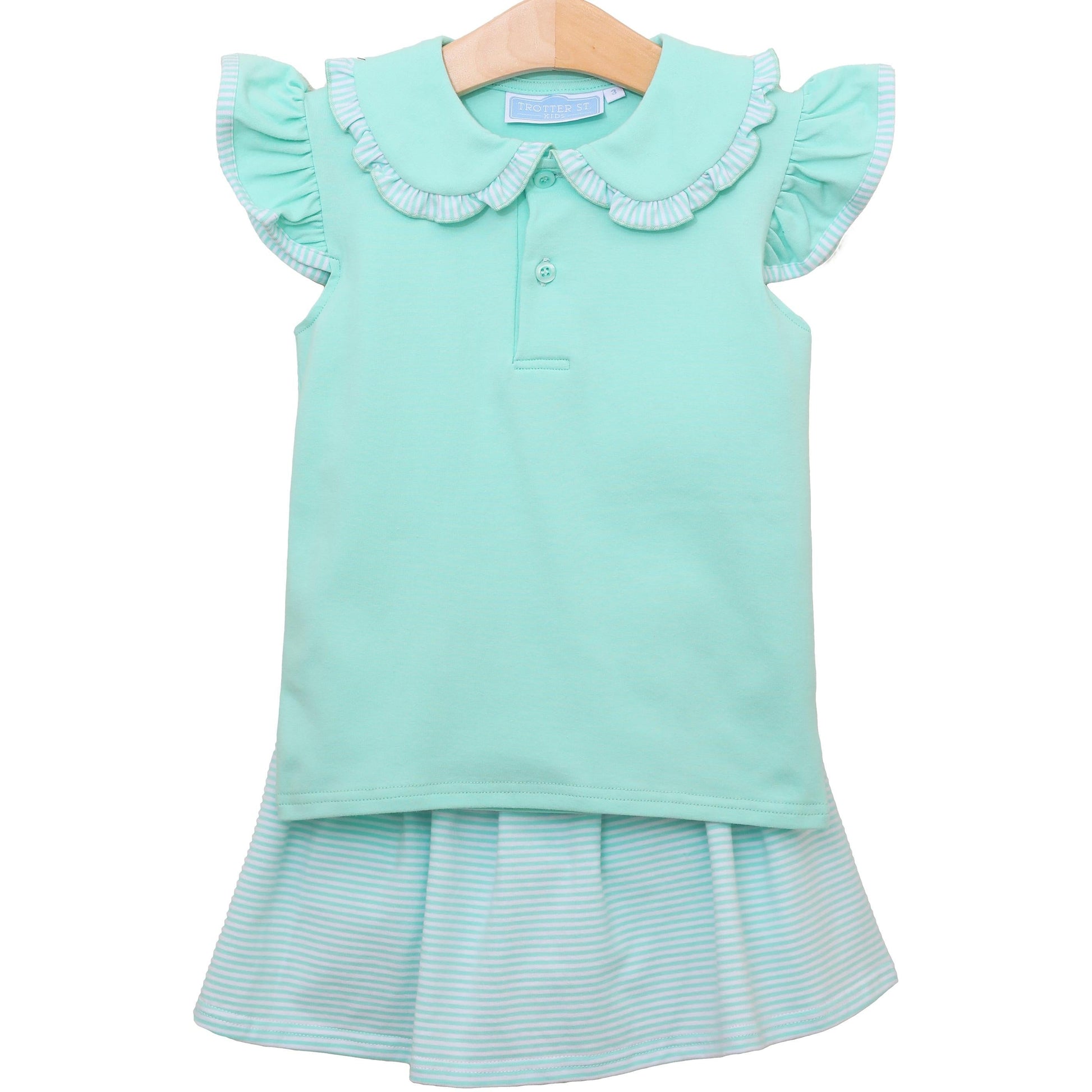 Trotter Street Girls Mint Stripe Skort Set