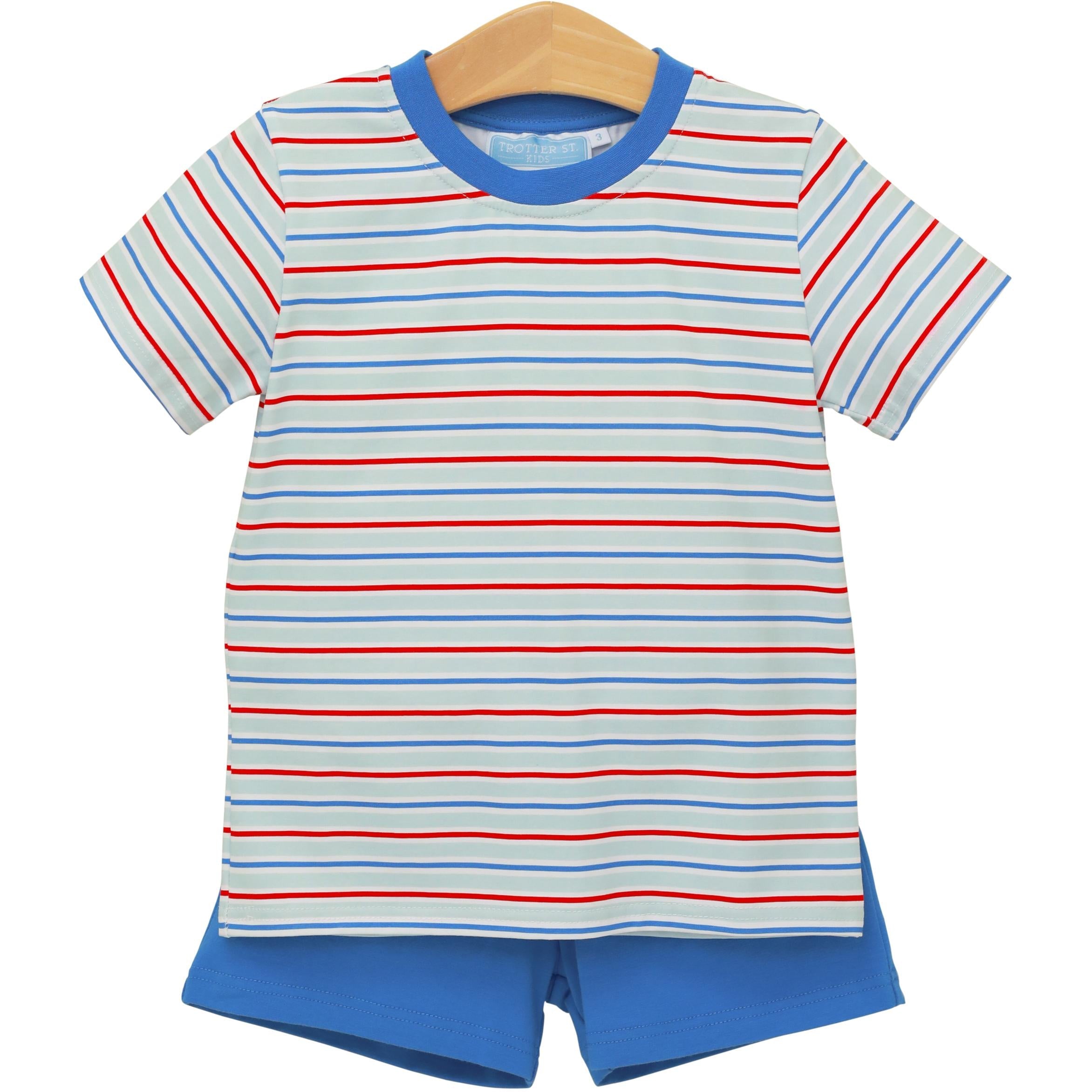 Trotter Street Boys Drew Short Set-Patriotic Stripe