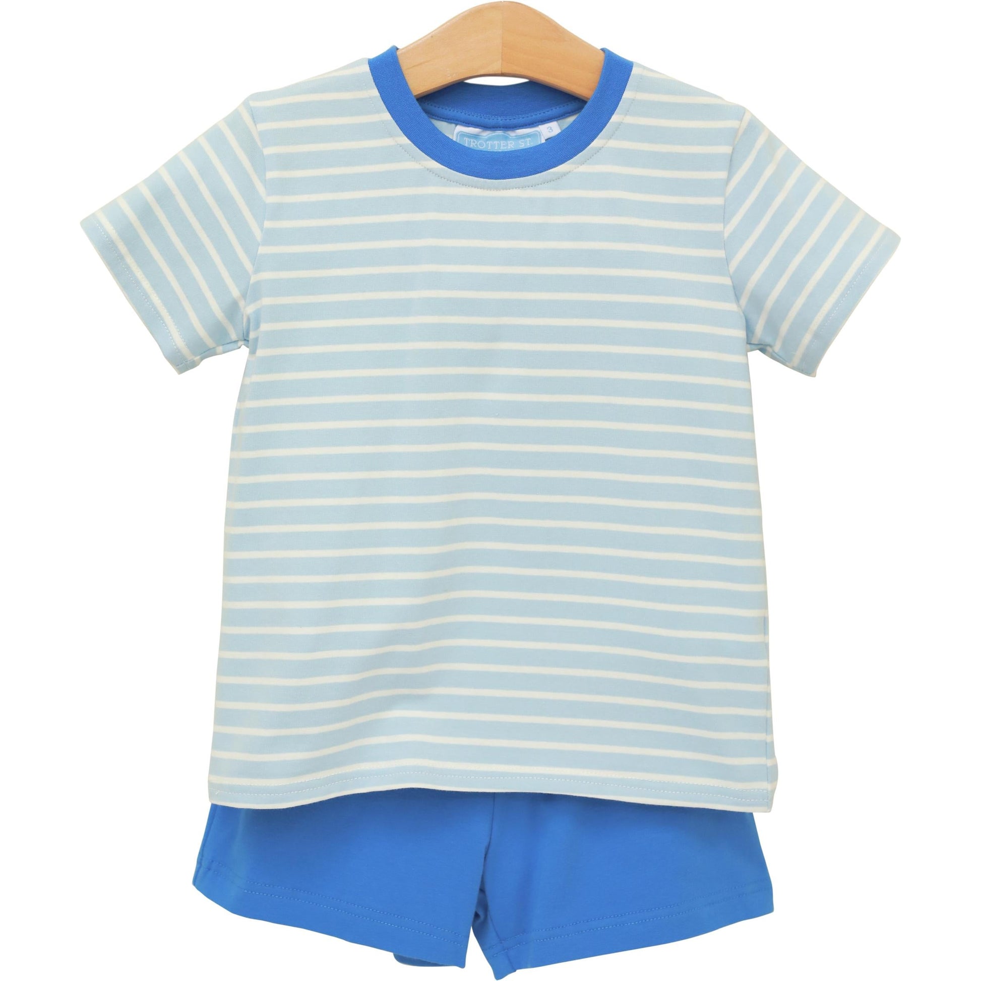 Trotter Street Boys Drew Short Set-Blue Stripe/Blue Short