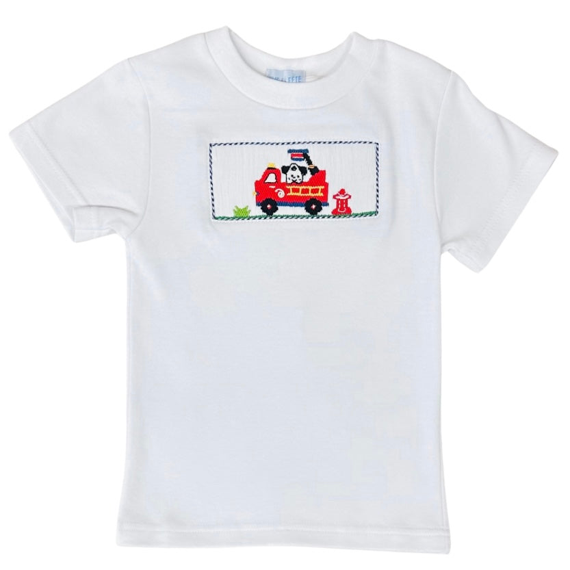 Vive La Fete Boys Short Sleeve Firetruck Smocked Shirt