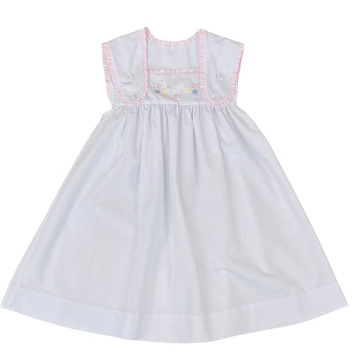 Auraluz Girls White Sundress Dress with Flower Embroidery
