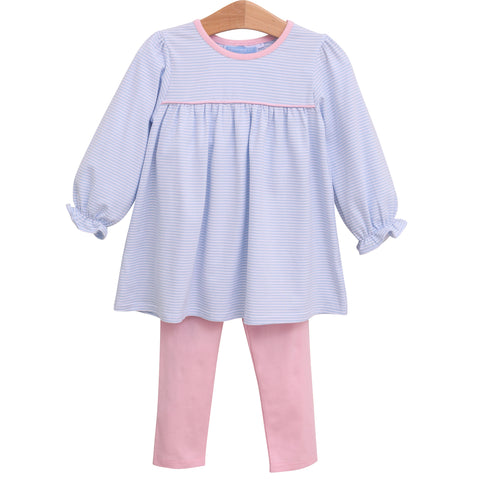 Trotter Street Girls Ellie Blue and White Stripe Pant Set