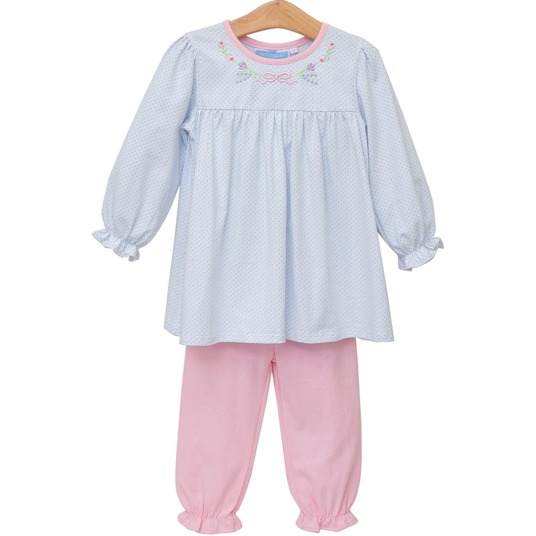 Trotter Street Girls Floral Embroidery Pant Set