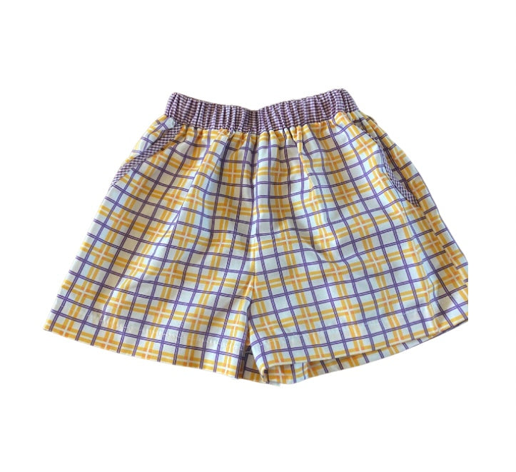 Lulu Bebe Purple, Gold and White Plaid Shorts