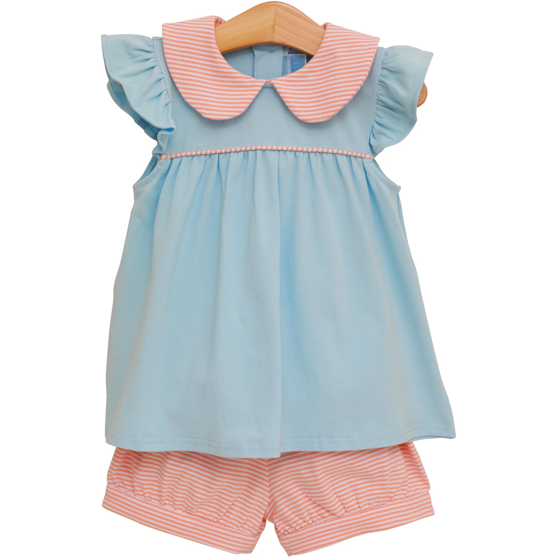 Trotter Street Girls Genevieve Banded Short Set-Coral Stripe