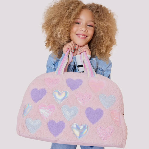 OMG Accessories Hearts Sherpa Duffle