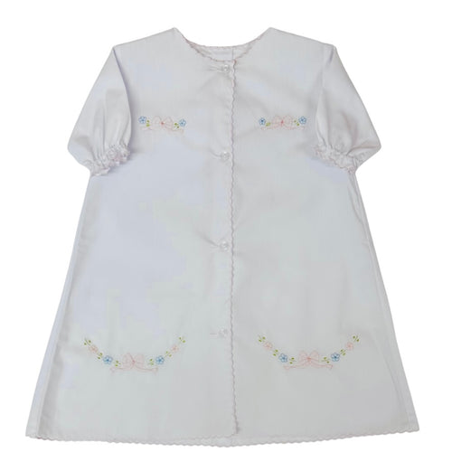 Auraluz Girls White Day Gown with Tiny Bow Shadow Stitching