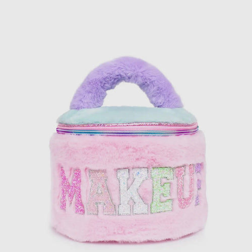 OMG Accessories Makeup Colorblocked Plush Round Glam Bag