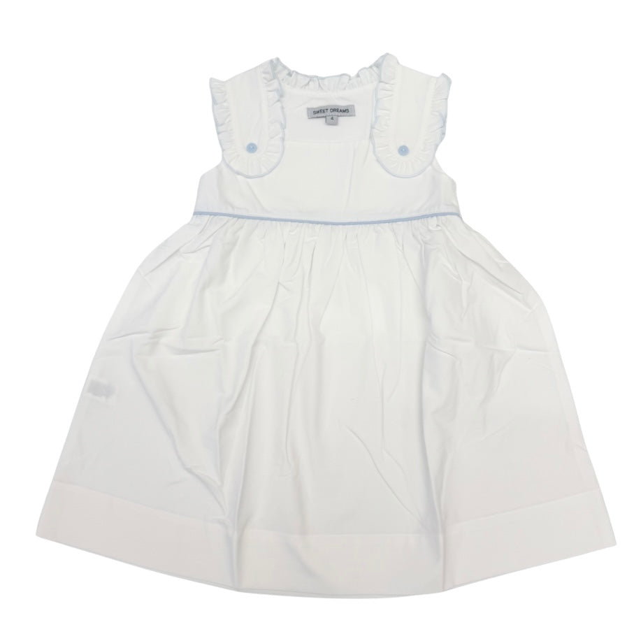 Sweet Dreams Girls White Dress with Blue Piped Sleeves