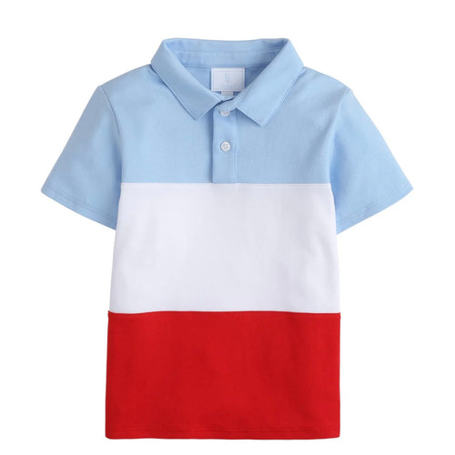 Little English Boys Red White and Blue Color Block Polo