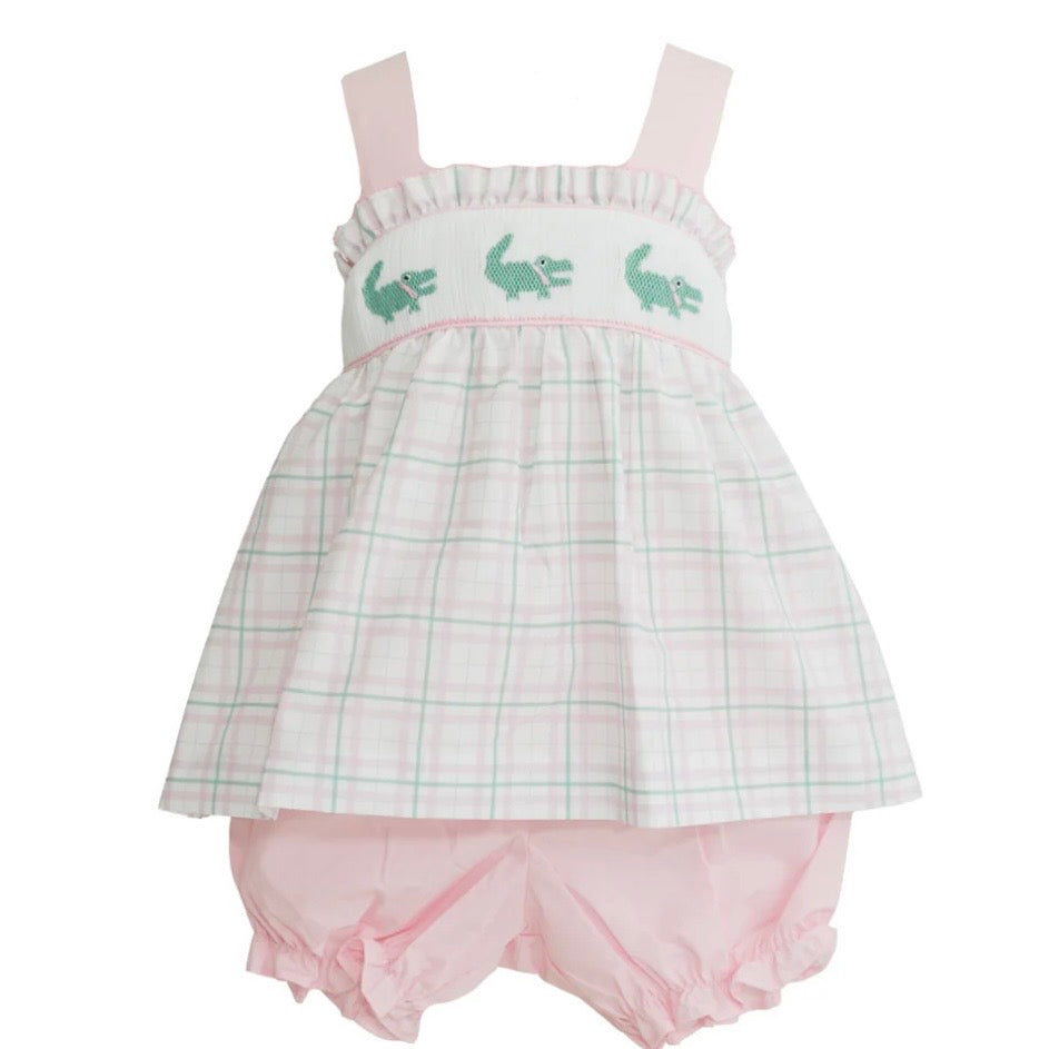 Krewe Girls Julie Smocked Gator Plaid Bloomer Set