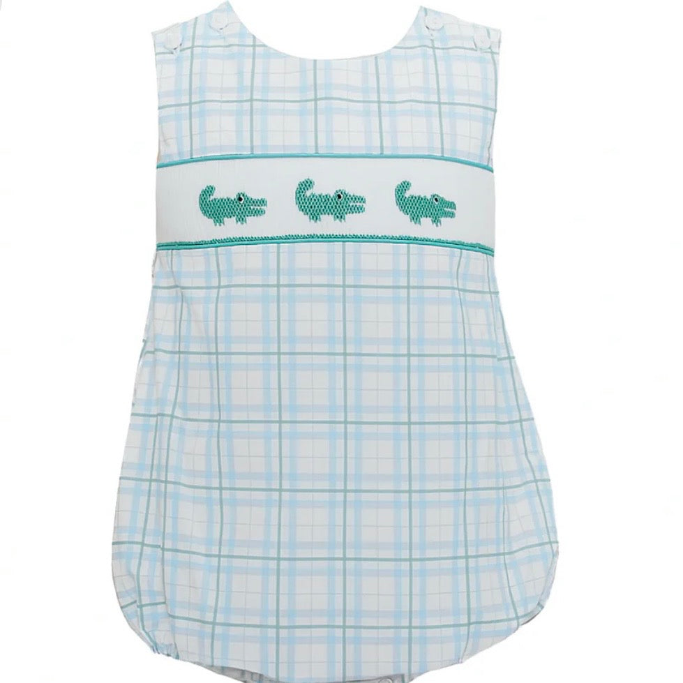 Krewe Boys Ethan Smocked Gator Plaid Bubble