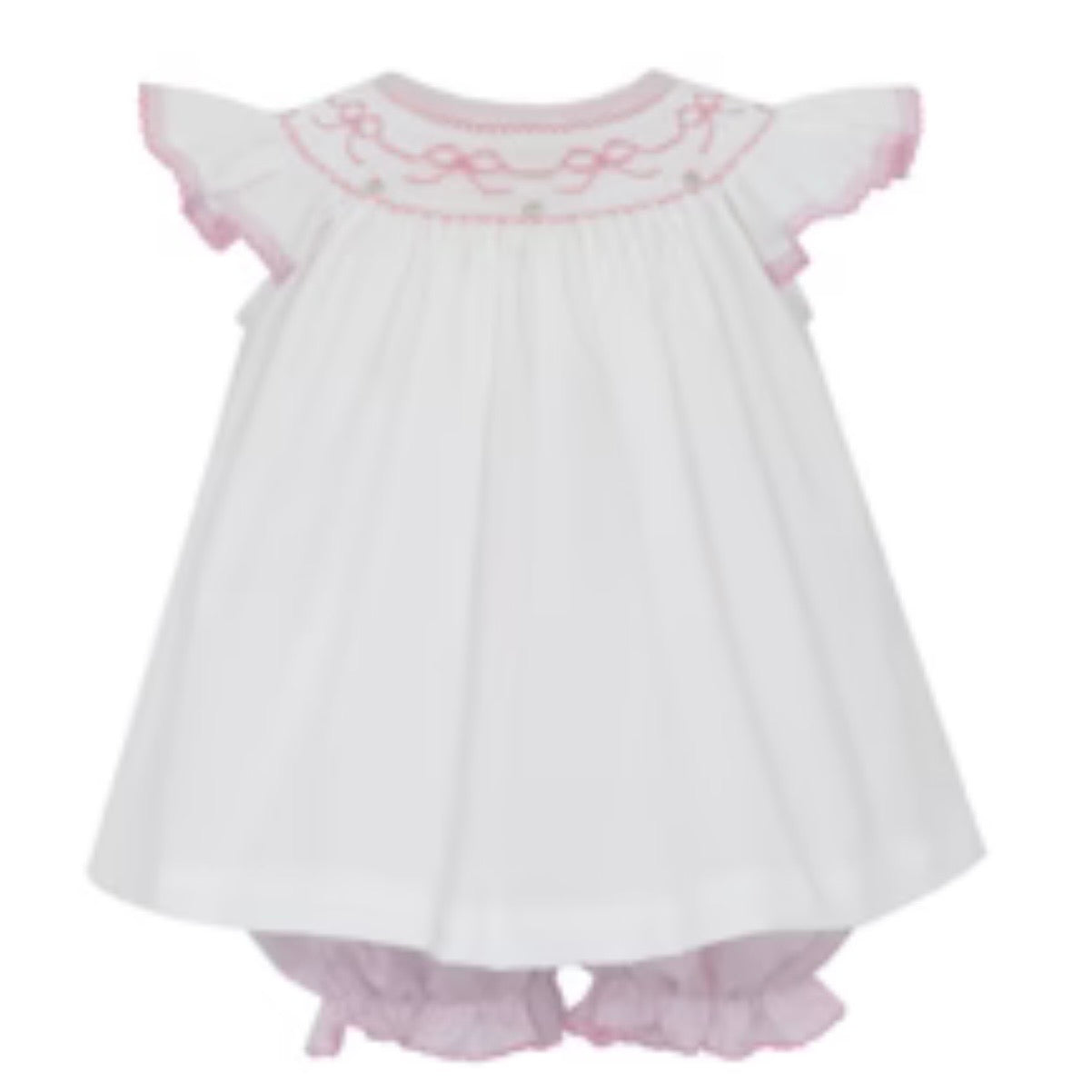 Petit Bebe Pink Bows Bishop Smocked Bloomer Set