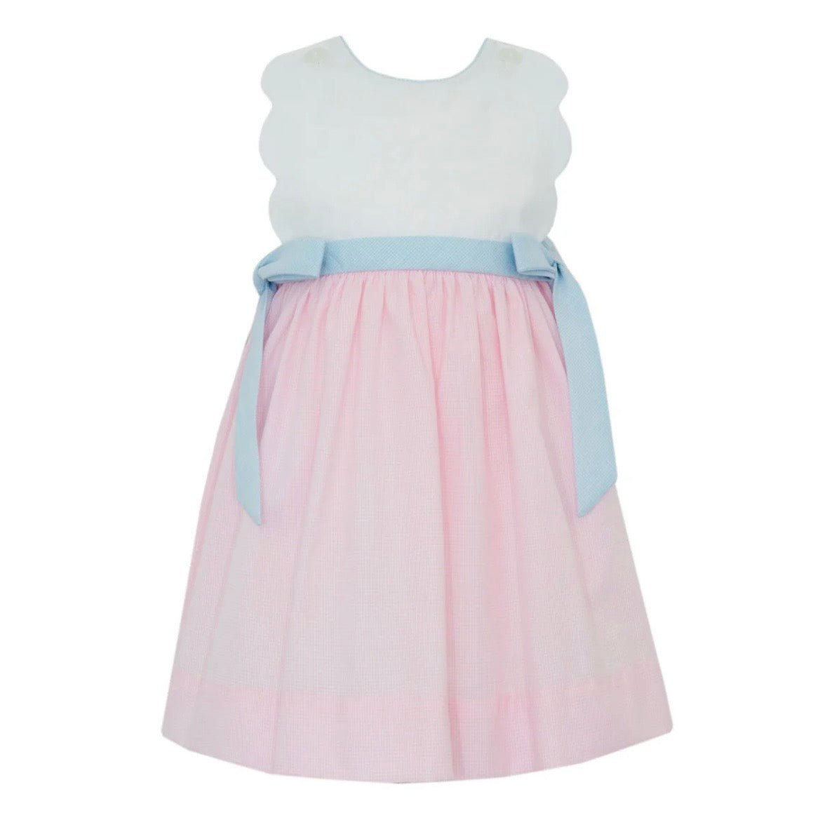Petit Bebe Girls Pink Check Scallop Dress