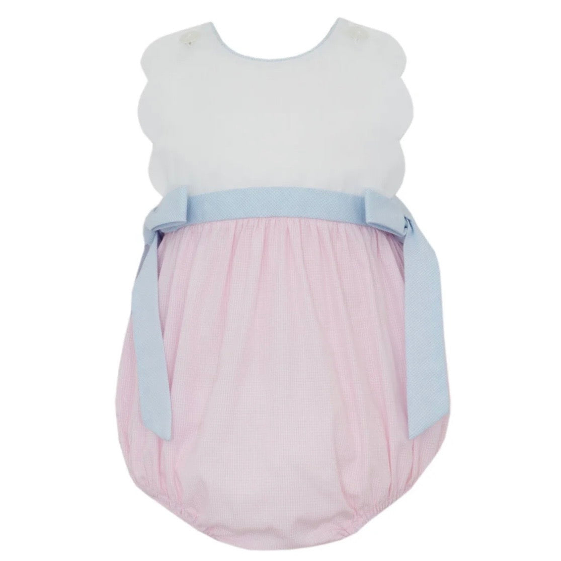 Petit Bebe Girls Pink Check Scallop Bubble