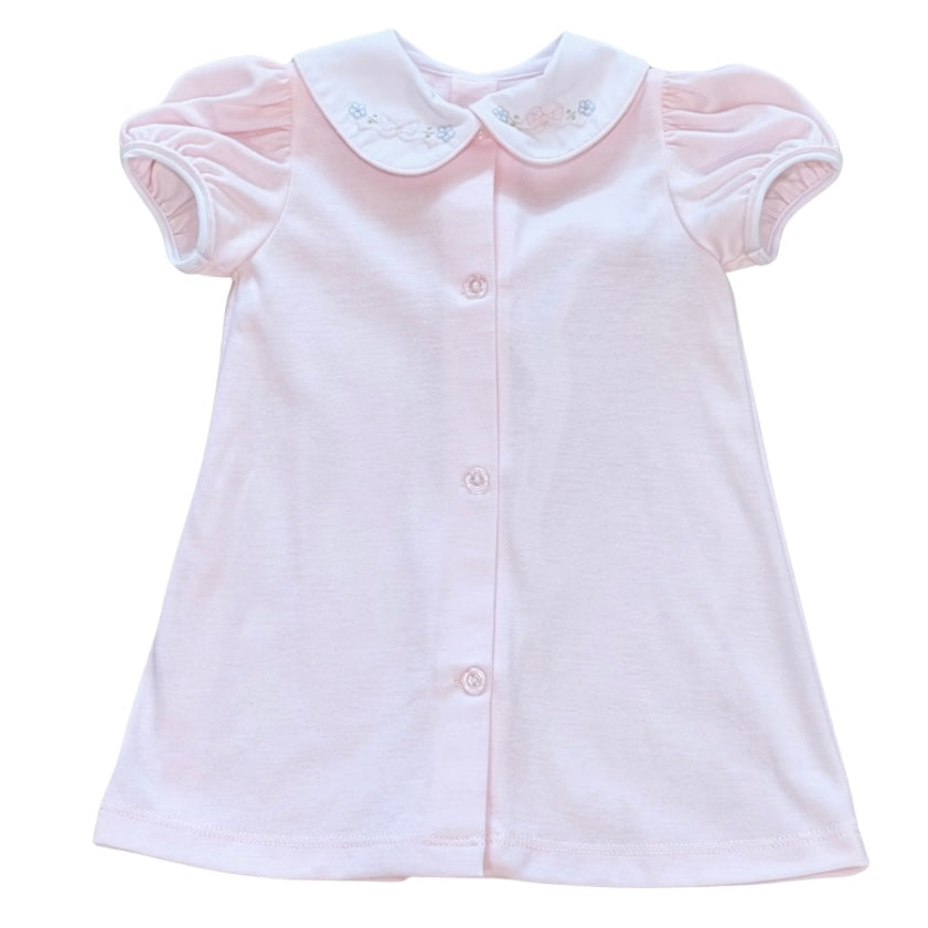 Auraluz Girls Pink S/S Day Gown with Bow Shadow Stitch Collar