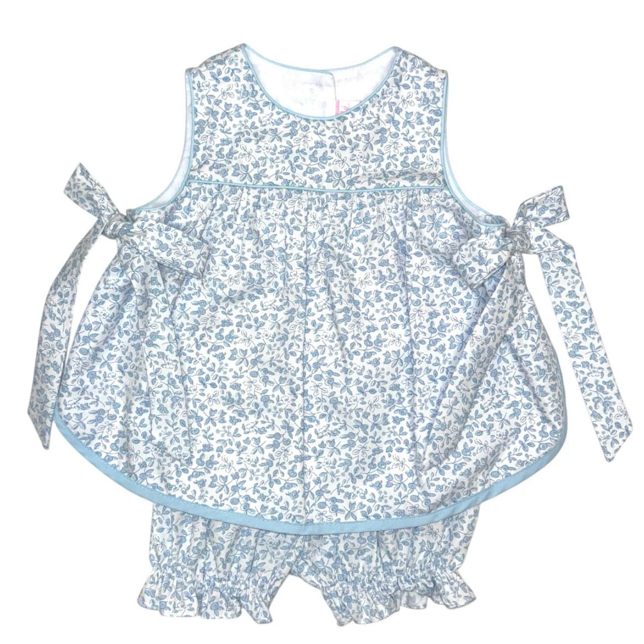 Petit Bebe Girls Blue Floral Apron Bloomer Set