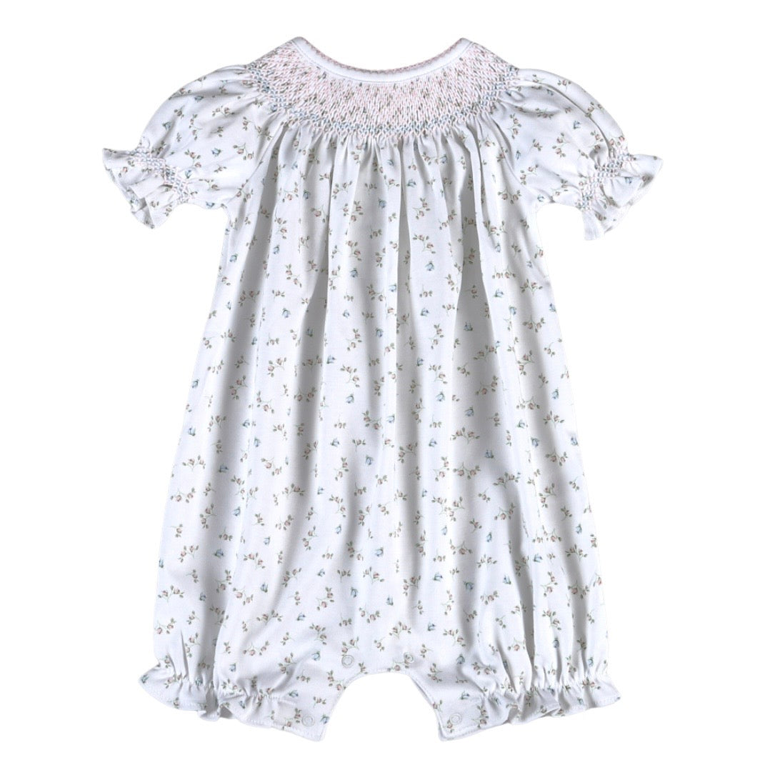 Baby Loren Girls Bella Pink Floral Pima Hand Smocked Bishop Bubble