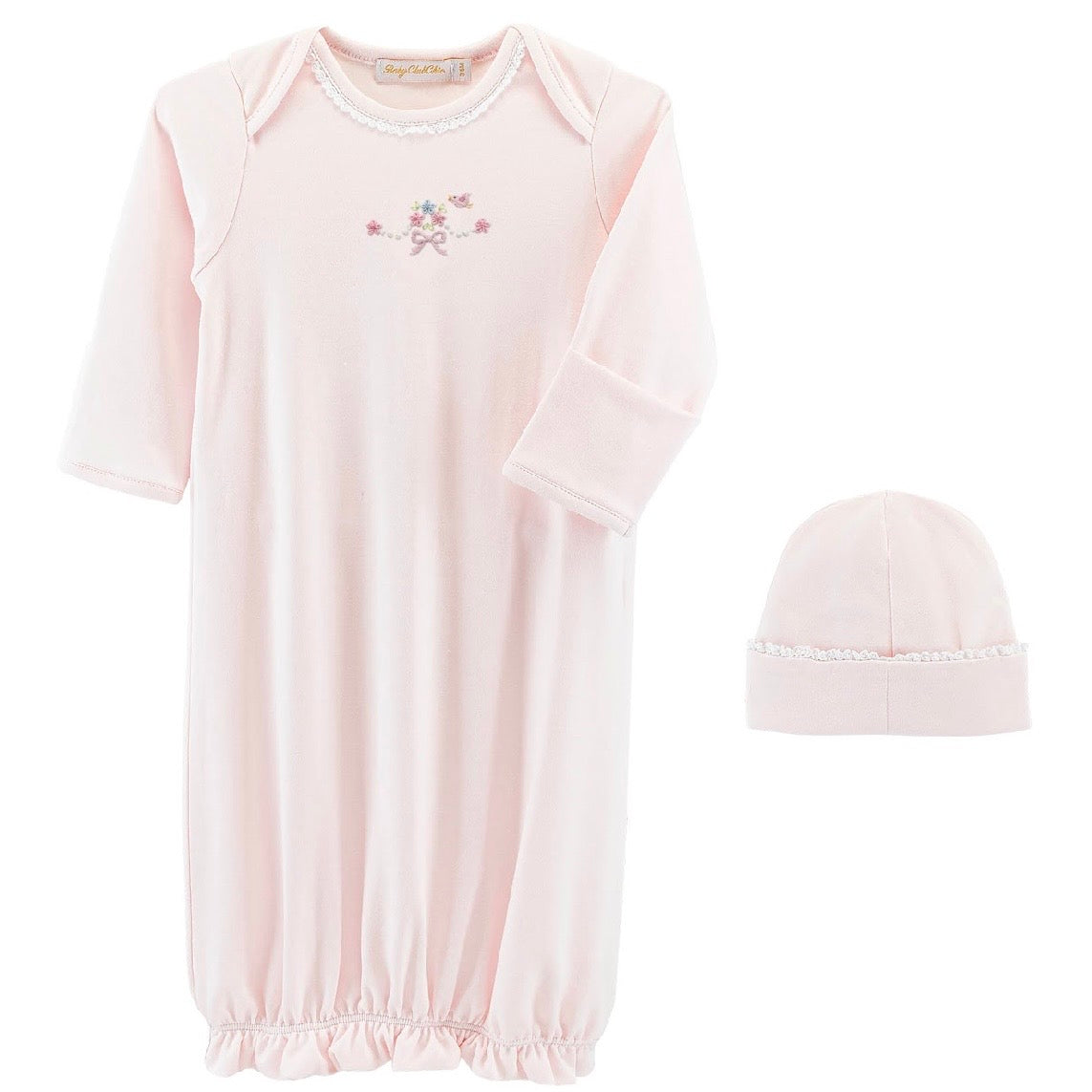 Baby Club Chic GirlsSweet Bows Gown with Lace Trim & Hat Set
