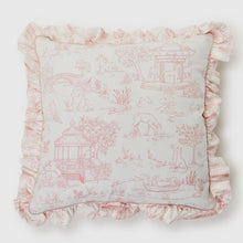 Cupcakes and Cartwheels Animal Toile Decorative Pillow with Ruffle Edge-Available in Pink & Blue