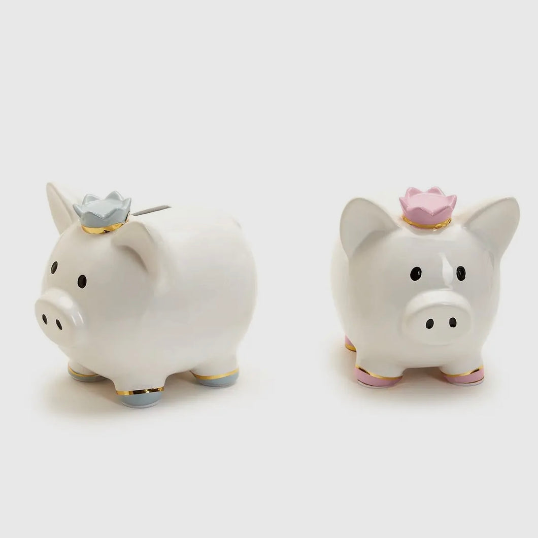 Cupcakes and Cartwheels Piggy Bank with Crown-Available in Pink and Blues