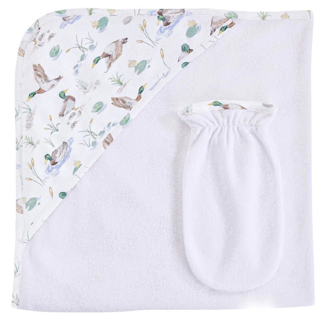 Baby Club Chic Mallard Ducks Hooded Towel and Mitt Set