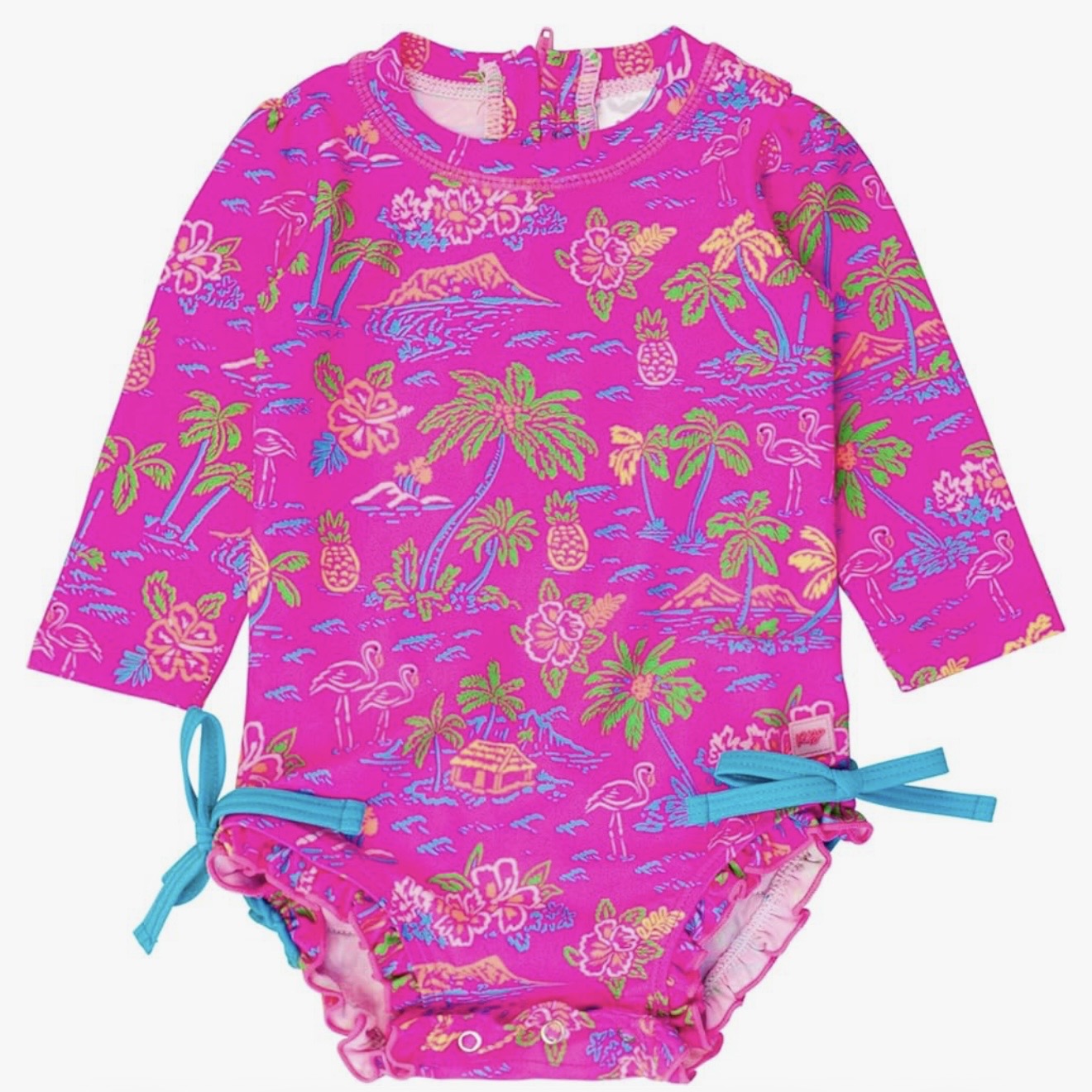 Ruffle Butts Girls Neon Island Time One Piece Rash Guard