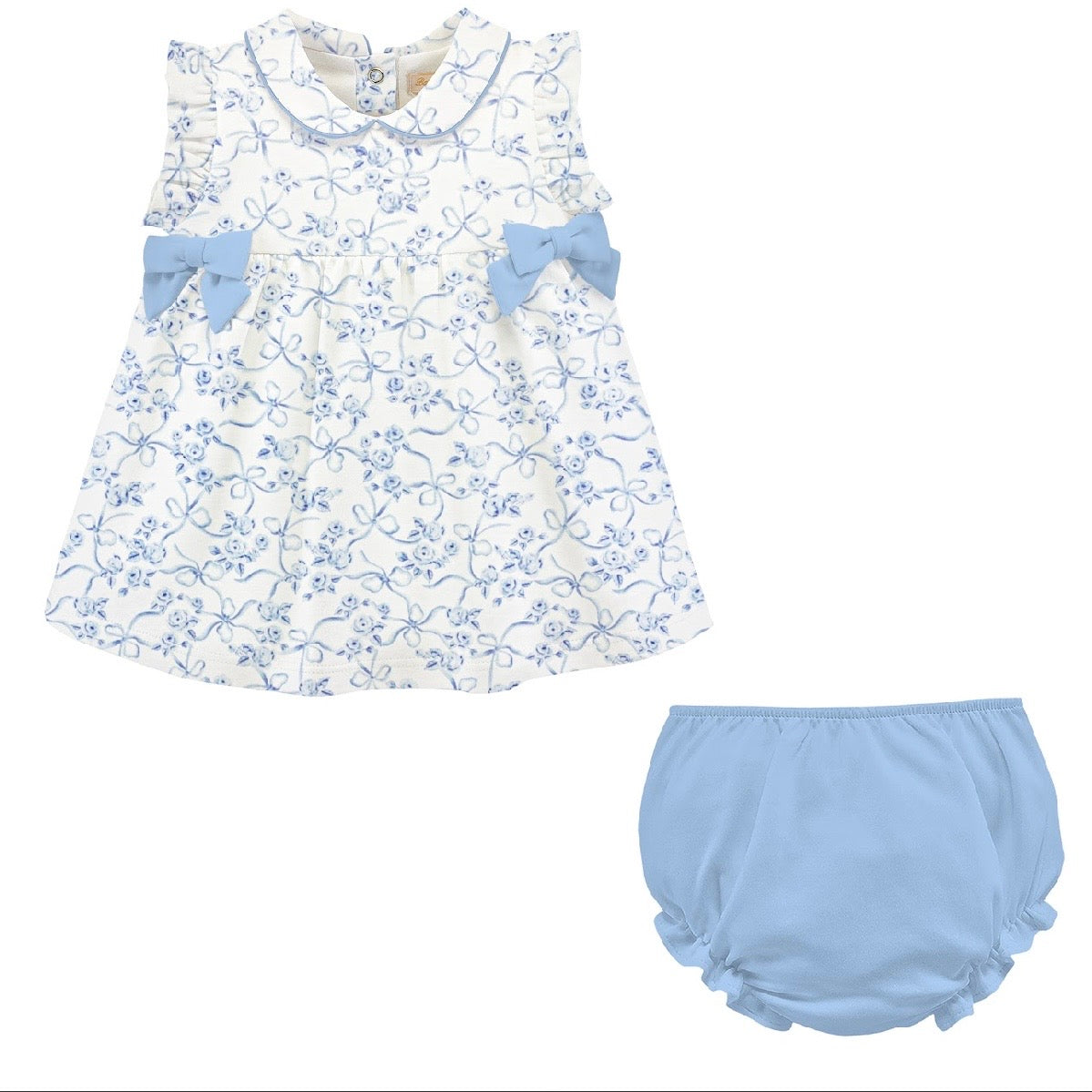 Baby Club Chic Girls Blue Romantic Toile Bloomer Set