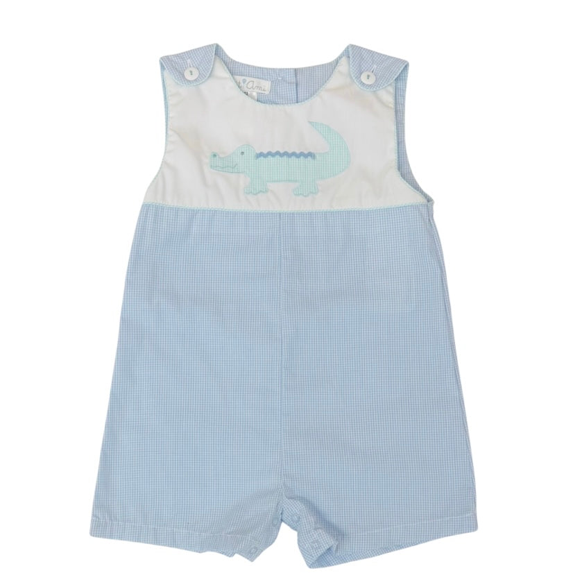 Petit Ami Boys Blue Gingham Jon Jon with Alligator Applique