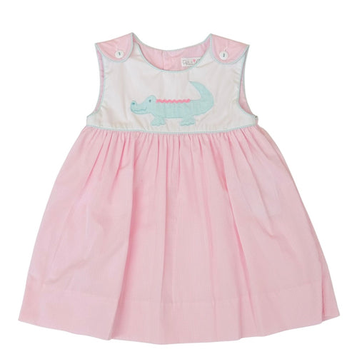 Petit Ami Girls Pink Gingham Dress with Alligator Applique