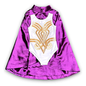 Belle Cher Girls Purple and Gold Costume-Leotard and Cloak