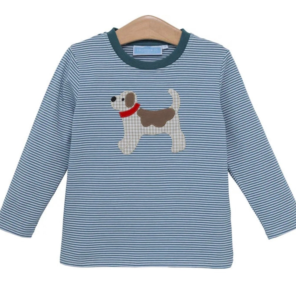 Trotter Street Boys Long Sleeve Dog Applique Shirt