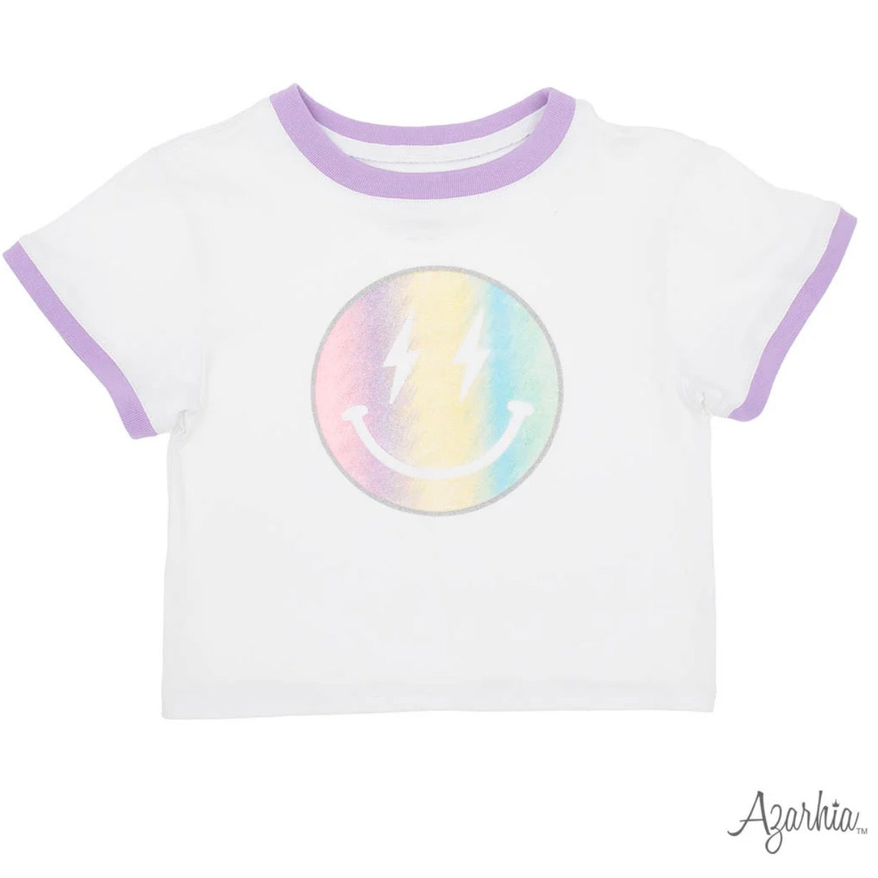 Azarhia Girls Glitter Pastel Rainbow Smiley Top