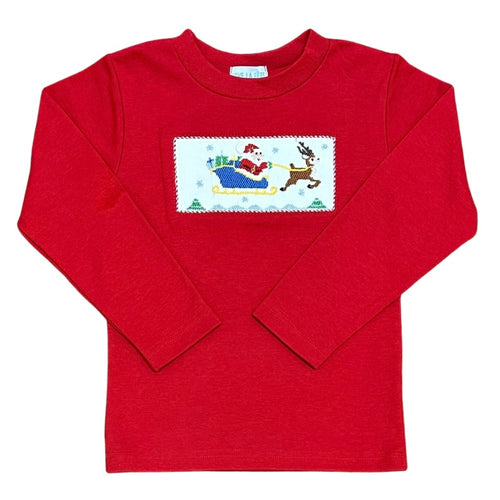 Vive La Fete Boys Red Santa Smocked Shirt