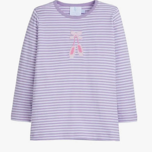 Little English Girls Long Sleeve Purple and White Stripe Shirt with Ballet Applique