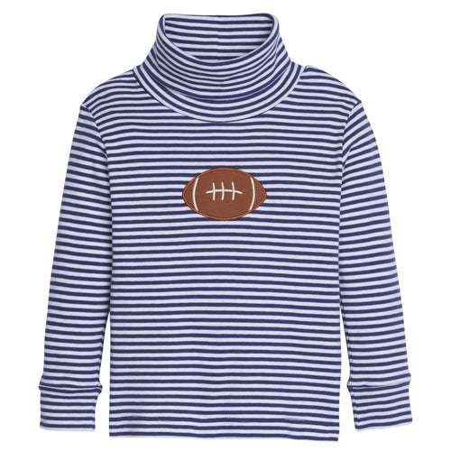 Little English Boys Blue and White Stripe Turtleneck with Football Applique