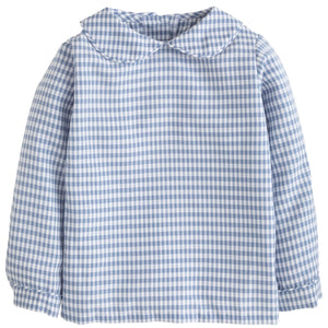Little English Boys Gray Blue Gingham Shirt with a Peter Pan Collar