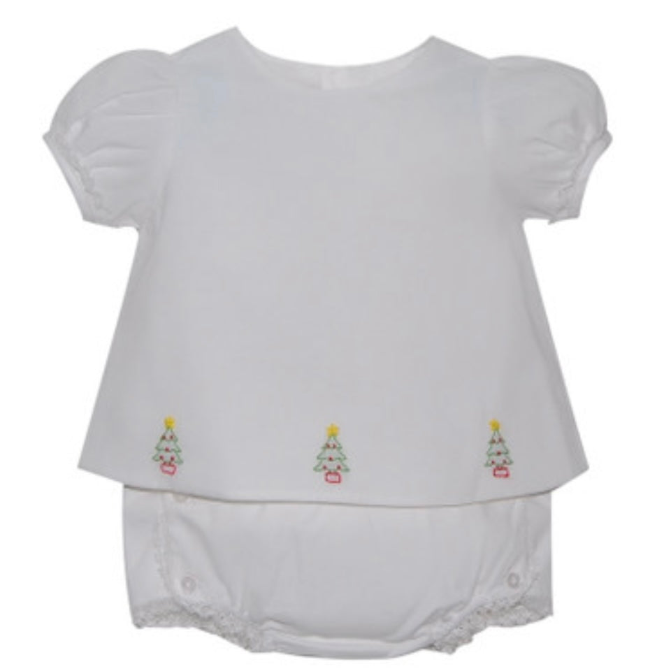 Baby Sen White Bailey Christmas Diaper Set with Christmas Tree Embroidery