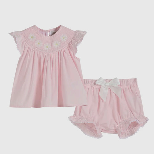 Lil Cactus Pink  Daisy Smocked Bloomer Set