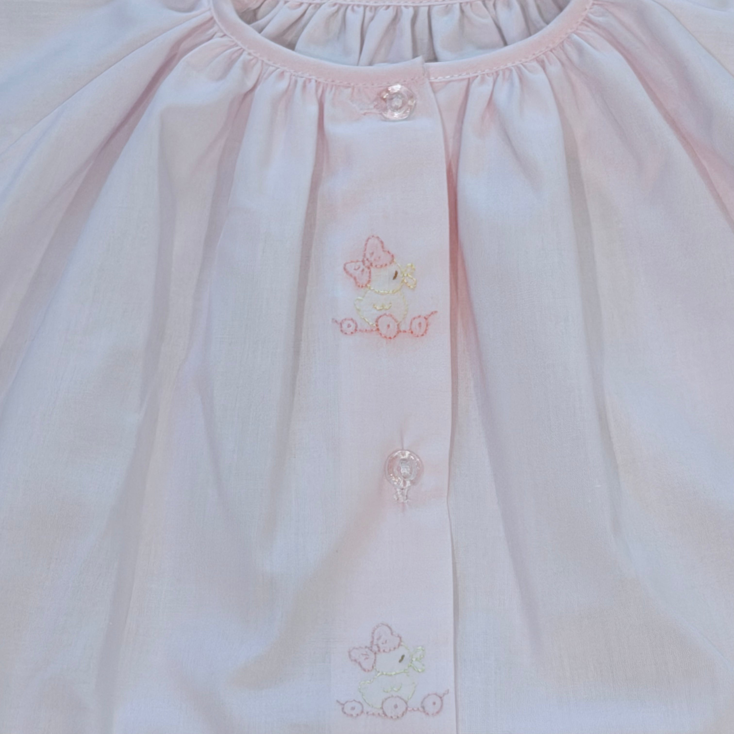 Auraluz Girls Pink Day Gown with Bow Chick Shadow Stitching